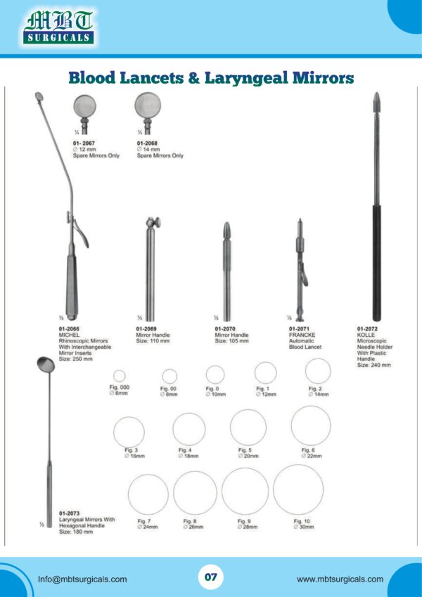 Blood Lancet and Laryngeal Mirror Set – ENT Diagnostic Kit