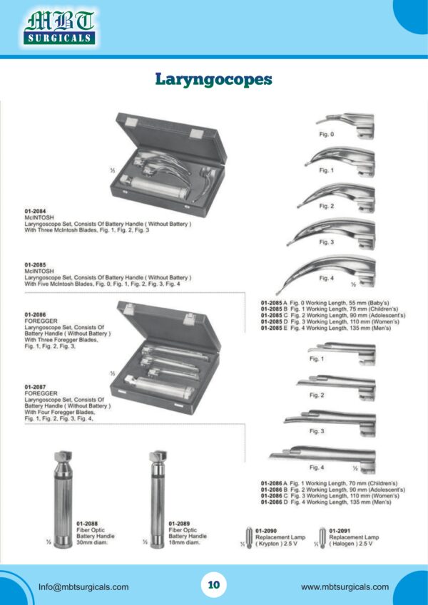McIntosh & Foregger Laryngoscope Sets – Fiber Optic Compatible Kits