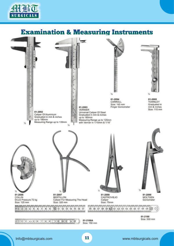 Examination & Measuring Instruments – Calipers, Goniometers & Gauges