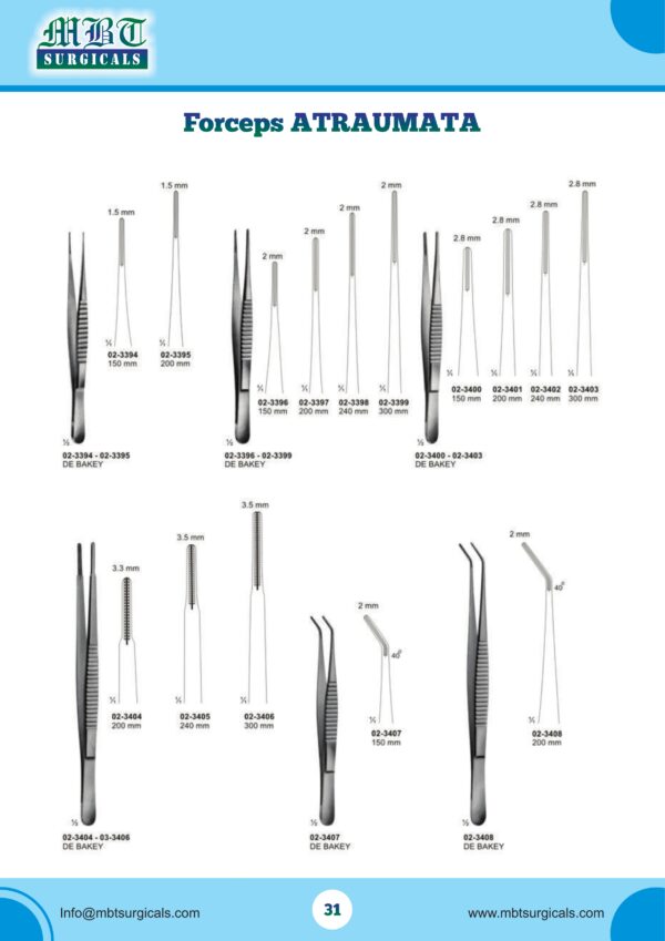 DE BAKEY Atraumatic Forceps – 40° Curved, 2mm Tip | 150mm