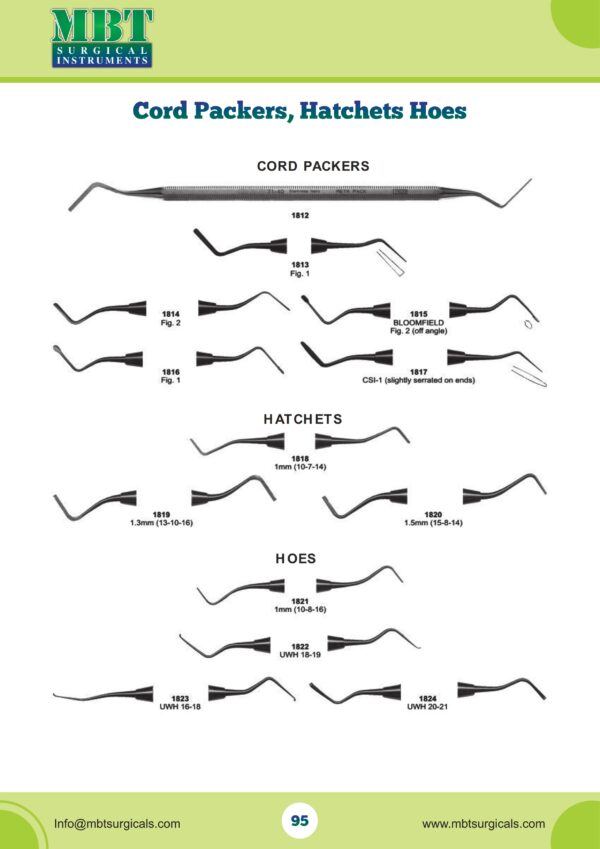 Cord Packers Hatchets Hoes Dental Set – Cavity Prep & Retraction Tools
