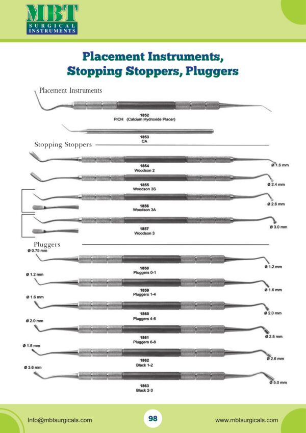 Placement Instruments Stopping Pluggers Set – 12 Pc Dental Tools