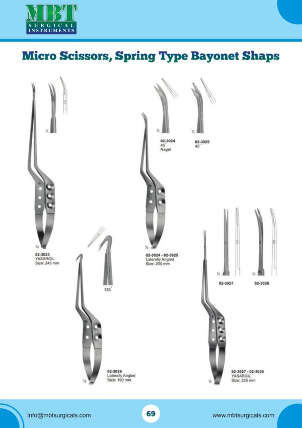 Yasargil Micro Scissors – 245mm Spring Bayonet Design for Precision Surgery