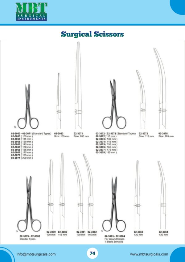 Standard Surgical Scissors – Slender, Curved & Serrated Types