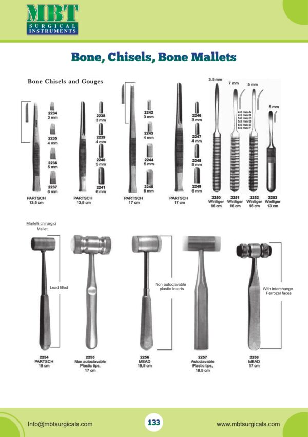 Bone Chisels, Gouges & Mallets Set – Partsch, Winlliger & Mead Series – 16-Piece Ortho-Dental Collection
