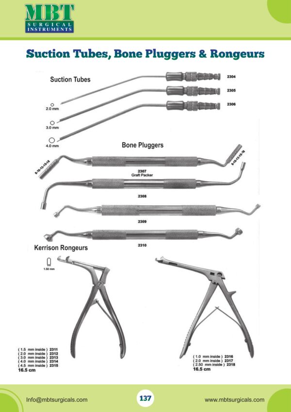 Suction Tubes, Bone Graft Pluggers & Kerrison Rongeurs – Implant Surgery Essentials