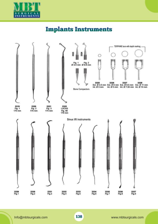 Bone Compactors, Terphine Depth Burs & Sinus-Lift Instruments – Implant Surgical Kit