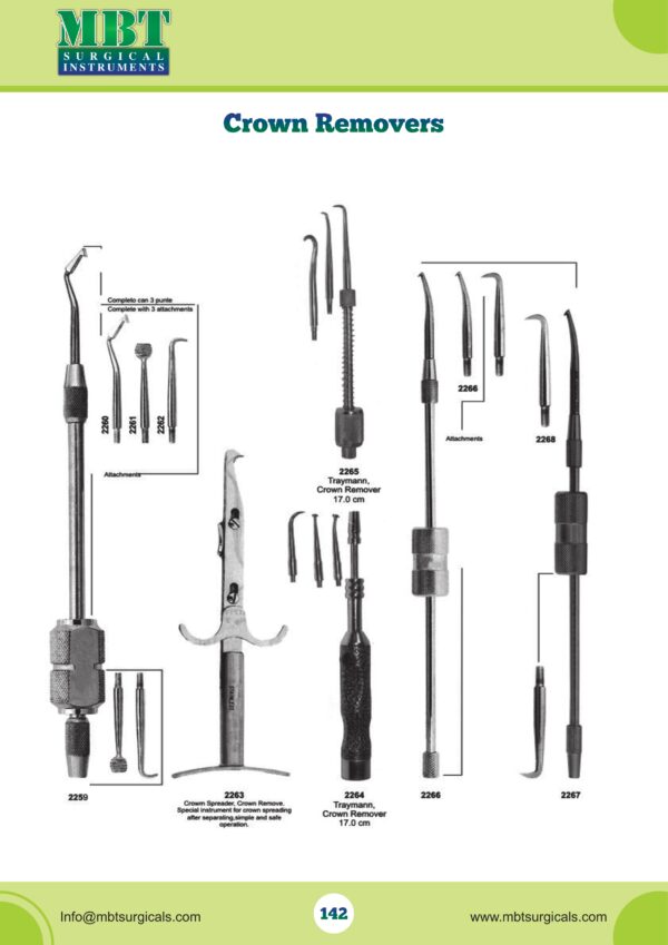 Comprehensive Crown Remover Set – Screw-Style, Spreader & Traymann Extractors – 7-Piece Prosthetic Removal Series