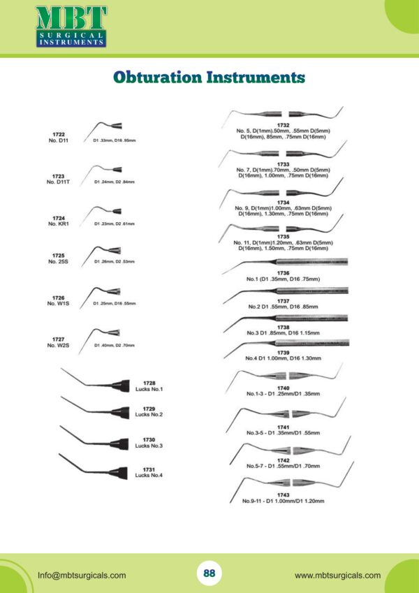 Obturation Instruments – Plugger Series, Lucks & Endo Spreaders