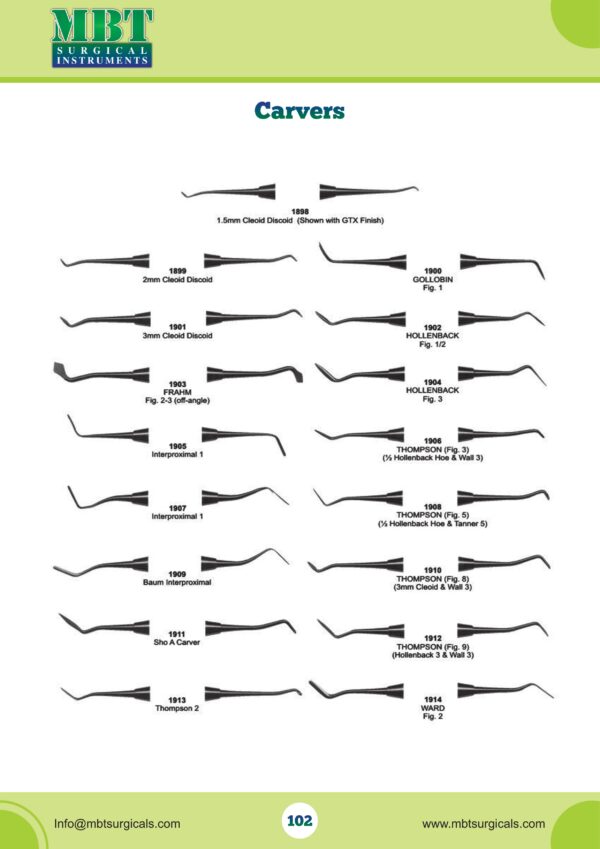 Carvers – Cleoid/Discoid, Interproximal, Hollenback, Frahm, Thompson, and Ward