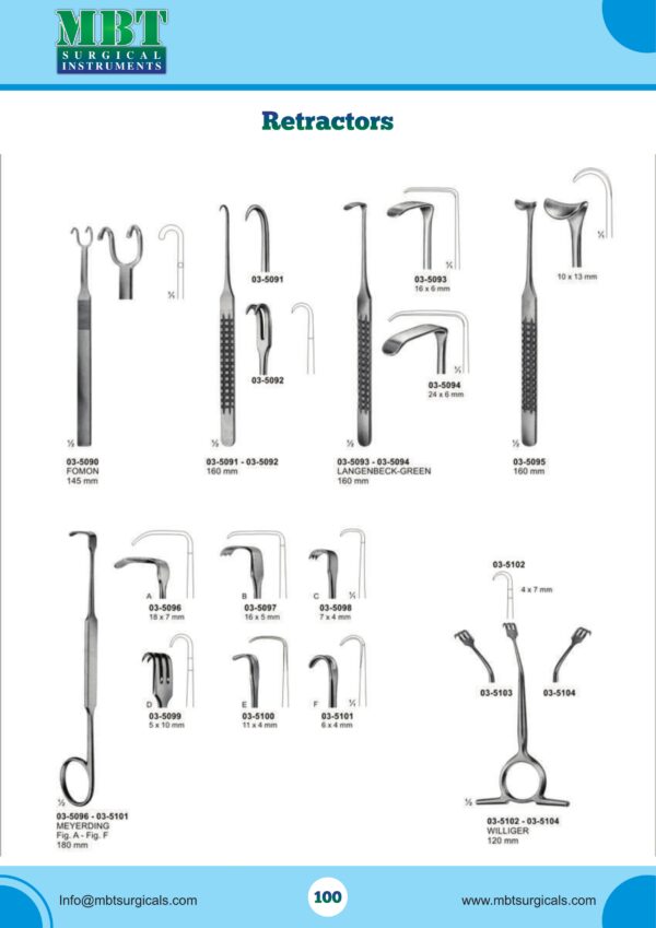 Surgical Retractors Set – Fomon, Langenbeck-Green, Meyerding & Williger Series – 12-Piece Retractor Collection