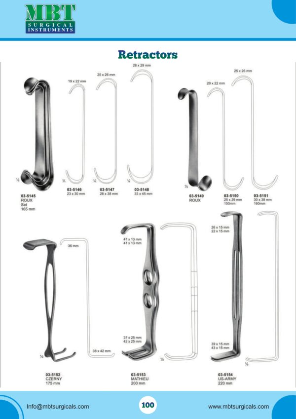 Roux, Czerny, Mathieu & US-Army Retractors Set – 10-Piece Specialty Retractors Series