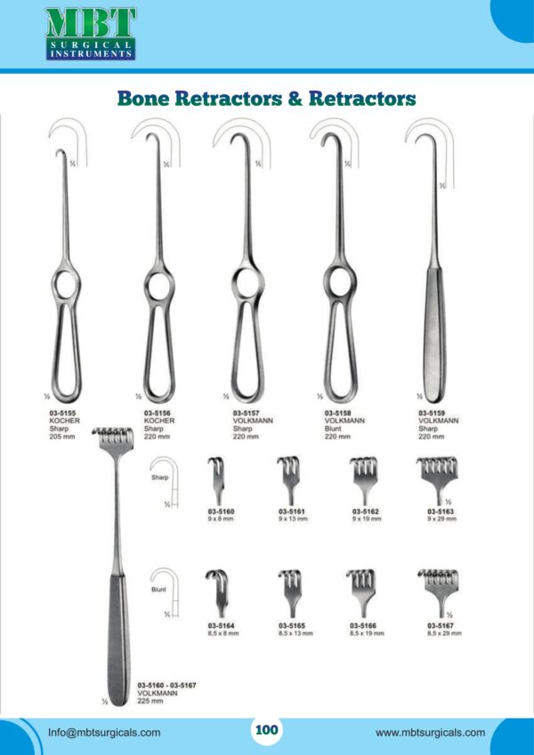 Bone Retractors & Volkmann Sharp and Blunt Retractors Set – Kocher & Volkmann Series – 13-Piece Bone Retraction Collection