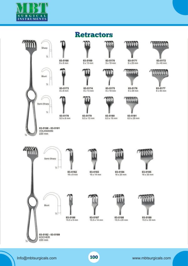 Bone Retractors & Volkmann Multi-Prong Retractors Set – Kocher & Volkmann Series – 13-Piece Bone Retraction Collection