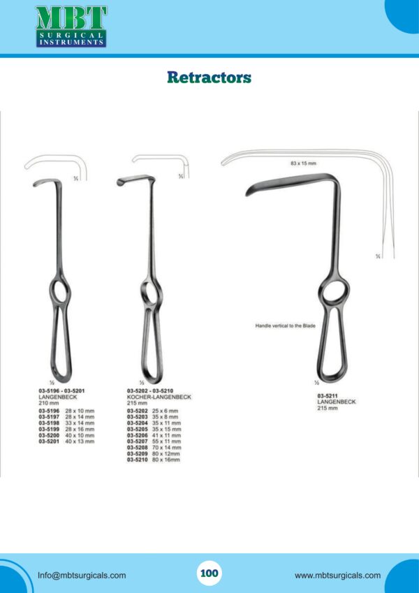 Langenbeck & Kocher-Langenbeck Bone Retractors Set – Multiple Blade Sizes – Frame-Handle Retractors Series