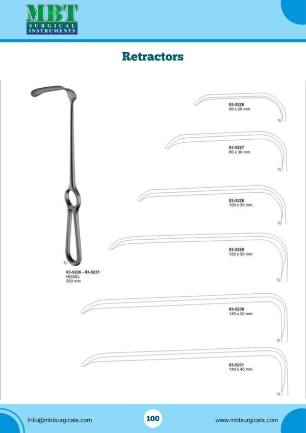 Hosel L-Shaped Bone Retractors Set – 60×20 mm to 140×40 mm – 6-Piece Frame-Handle Retractors Series