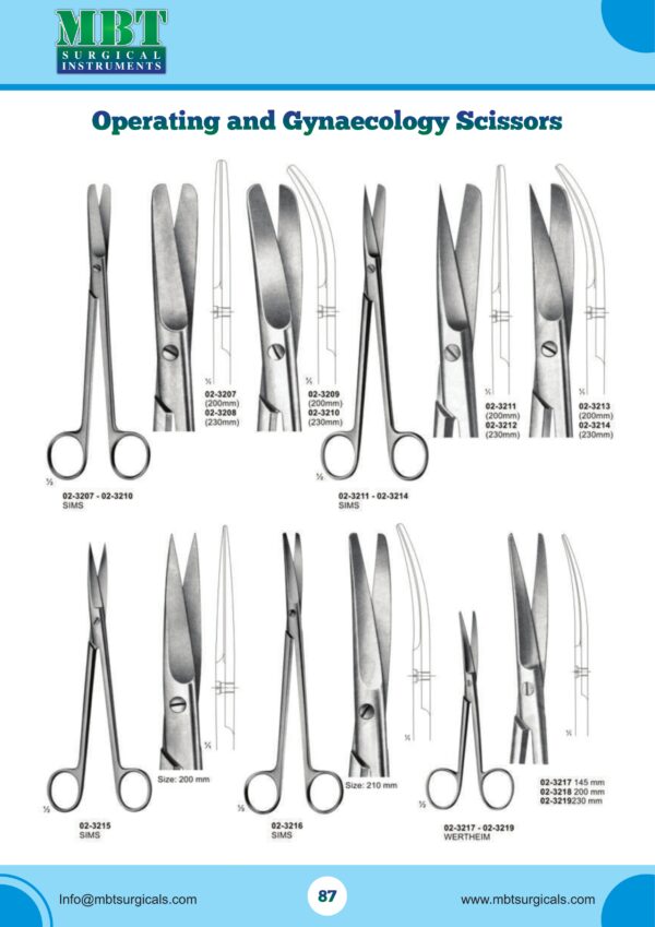 Operating and Gynaecology Surgical Scissors Set – 9 Pc Sims & Wertheim Series