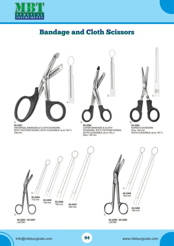 Bandage and Cloth Scissors Set – 10 Pc Lister, Nurse & Universal Series