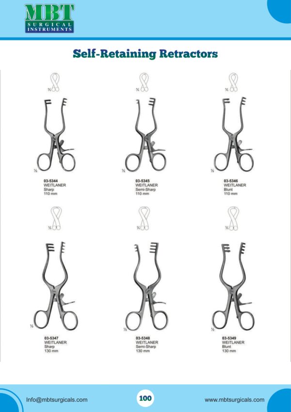 Weitlaner Self-Retaining Retractor Set – Sharp, Semi-Sharp & Blunt Tips (110mm & 130mm)