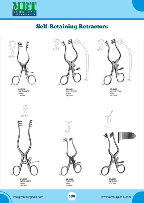 Self-Retaining Retractor Set – Weitlaner, Wullstein, Plester & Perkins (Sharp & Blunt)
