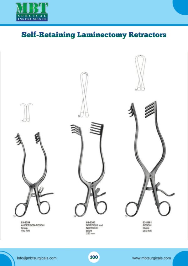 Self-Retaining Laminectomy Retractor Set – Anderson-Adson, Norfolk & Norwich, and Adson