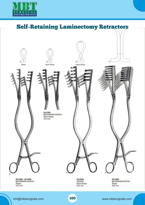 Self-Retaining Laminectomy Retractor Set – Beckmann-Adson, Adson & Beckmann-Eaton, Sharp & Semi-Sharp